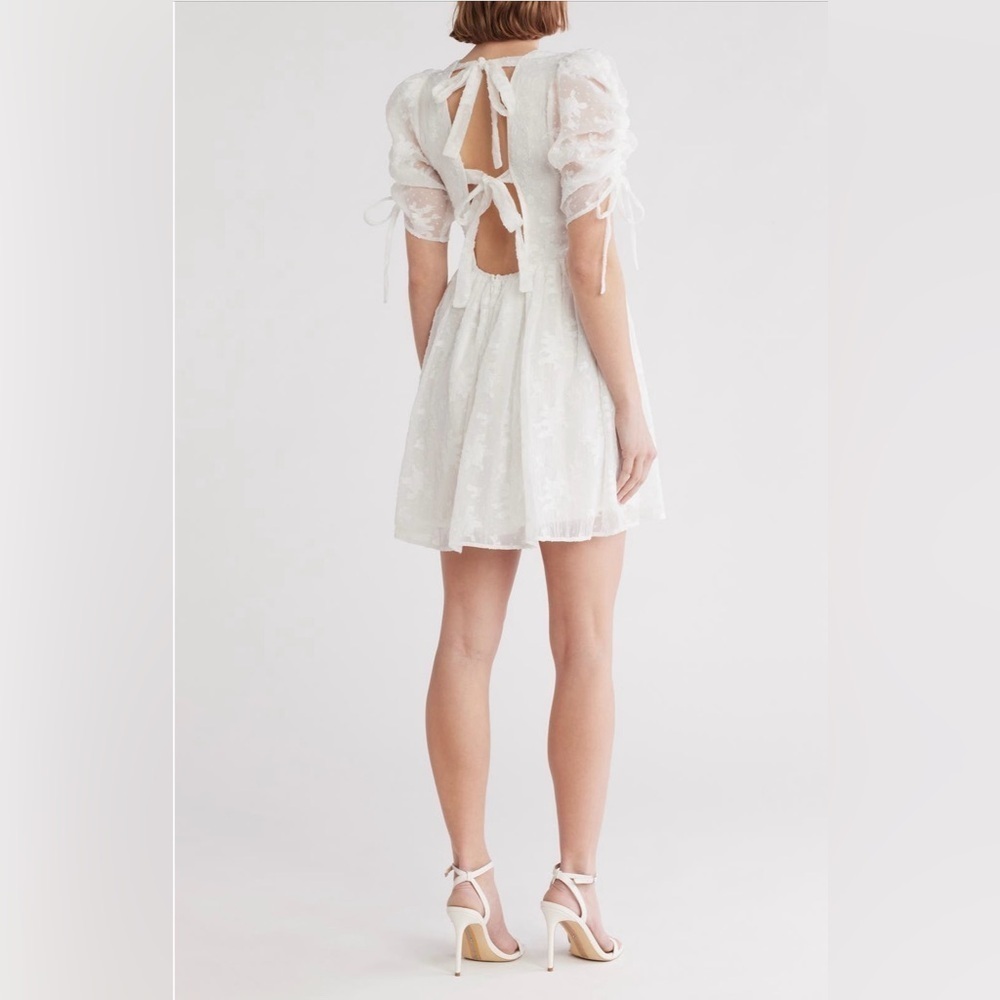 2/$30 Lush Jacquard Lace Ruched Sleeve Minidress white sz Small NWT
